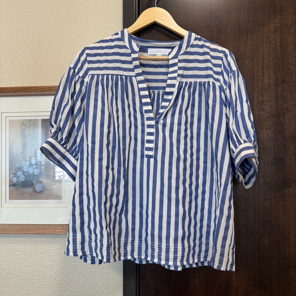 Sugarlips 100% Cotton Coastal Grandma Striped Blue and White Top